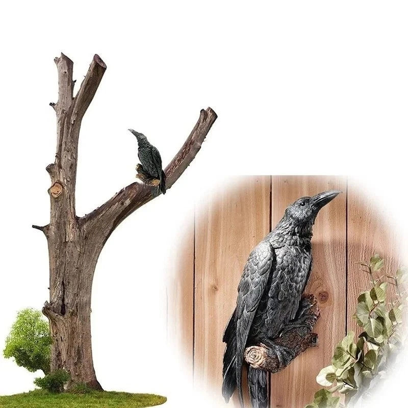 Fake Raven Resin Statue Bird Crow Sculpture Outdoor Crows Halloween Decor - Image 2 of 4