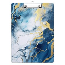 Wood Clipboard, 8.5x11 Paper Letter Size, Cute Custom Blue Gold Marble