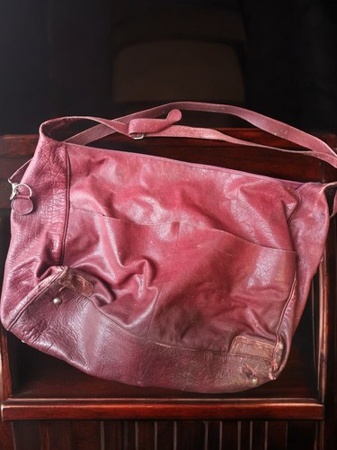 Sehr große Vintage Leder Handtasche alt, Retro Tasche gebraucht selten