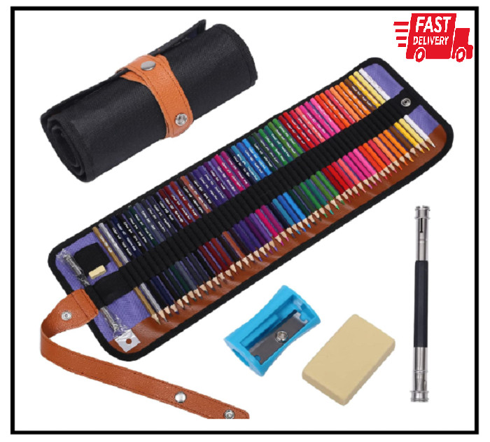 Set With Roll Up Canvas Case For Adult Coloring Books, Drawi