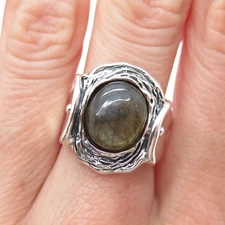 HAGIT GORALI 925 Sterling Silver Vintage Labradorite Modernist Ring Size 7.25