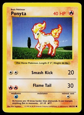 Ponyta 60/102 Common Base Set Shadowless Pokemon Unlimited Heavily Played