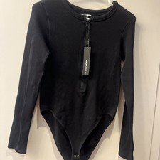 NWT Fashion Nova Black Long Sleeve Zipper Bodysuit Women s Size Medium