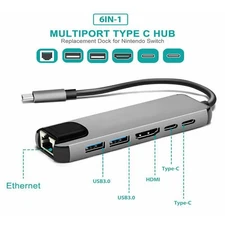 6 In 1 USB 3.0 Type-C Hub To 4K HDMI Rj45  Ethernet Network PD Charging