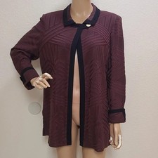 MISOOK ACRYLIC KNIT FLY-FRONT COLLARED CARDIGAN SWEATER JACKET sz L