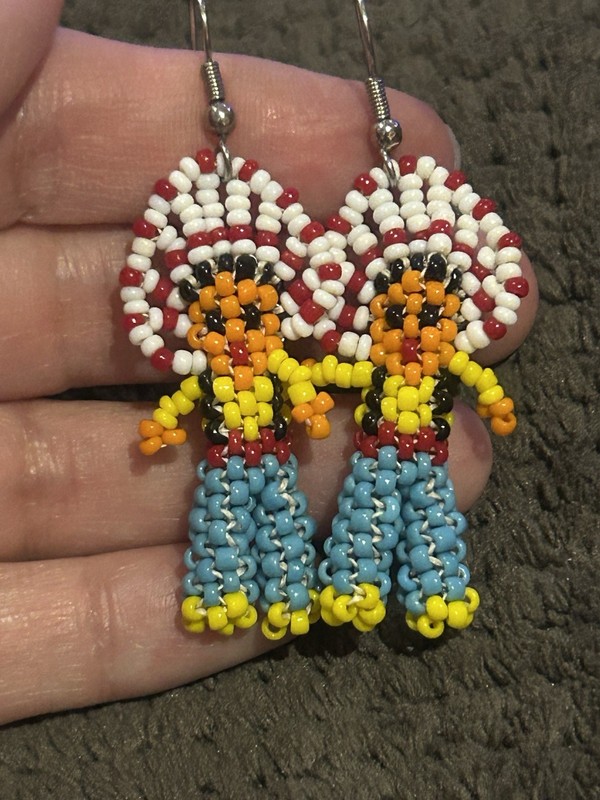 Native American Beaded Wire Dangle Earrings 2.5” Long!!