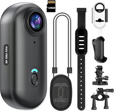4K Mini Wifi Action Camera with 128GB, Waterproof, Helmet Mount, Portable DV