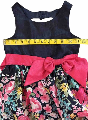 Abito bambina Lilt blu navy rosa floreale senza maniche a sbuffo taglia 4 - Foto 8 di 11