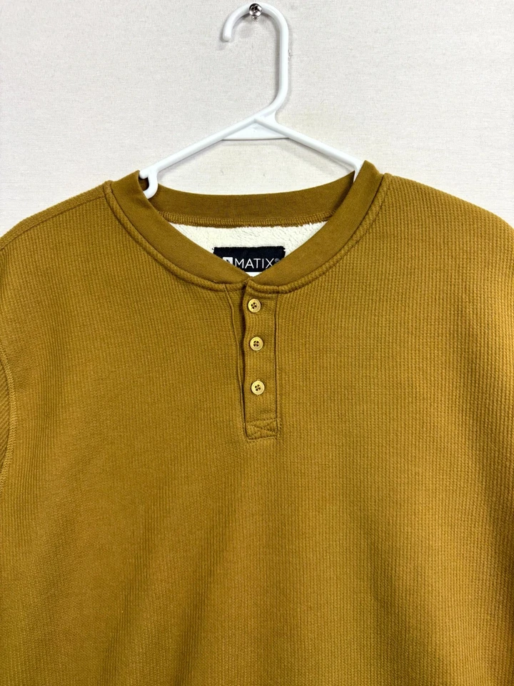 Matix Henley Sweatshirt Mens XL Brown Fleece Henley Neck Long Sleeve Pullover - Image 4 of 4