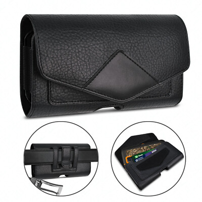 Cell Phone Holster Pouch Leather Wallet Case w Belt Loop for iPhone Samsung Moto