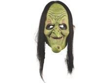 Green Witch Mask with Hair Halloween Costume Adult Latex Full Face Wicked Hag