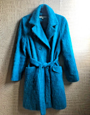 Clements Ribeiro Coat Mohair Fluffy Teal Turquoise Belt Xl 12 14