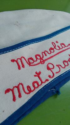 Vintage Meat Butcher Hat Cap 1950's Chain Stitch Magnolio Meat