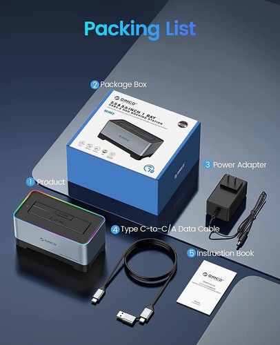 ORICO 2.5 3.5in HDD SSD Hard Drive Docking Station USB 3.2 Gen 2 to SATA up 18TB - Afbeelding 6 van 12