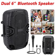 Portable Dual 6" Rechargeable Bluetooth Speaker System Karaoke w/Mic DJ LED AUX