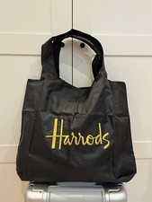 Large Harrods Black Tote Bag with Embroidery Gold Logo