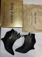 Lady Couture Fashion Booties Womens Size 39 U.S. 8 M Black Nubuck Flame NIB