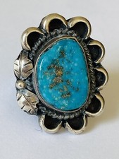 Vintage Navajo Native American Turquoise Sterling Silver Large Ring Size 7