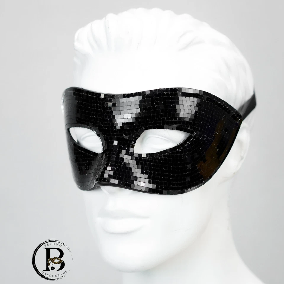 Máscara de Mascarada Negra para Hombres Máscara de Bola Espejo Vidrio Discoteca Halloween Boda Mar Foto 4 de 4