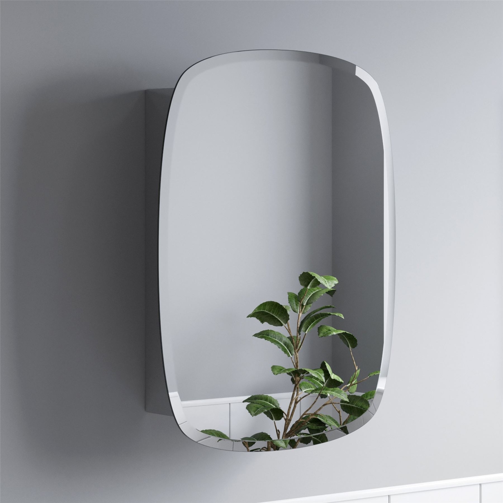 Bathroom Single Door Mirror Stainless Steel Round Edge Modern Cabinet ...