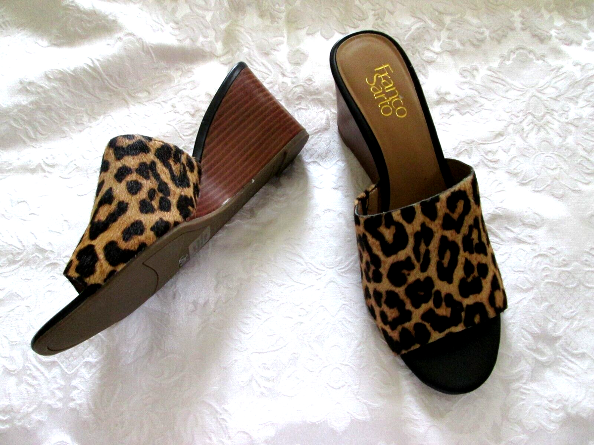 FRANCO SARTO MCKENNA REAL CALF FUR STACKED WEDGE HEEL SLIDE