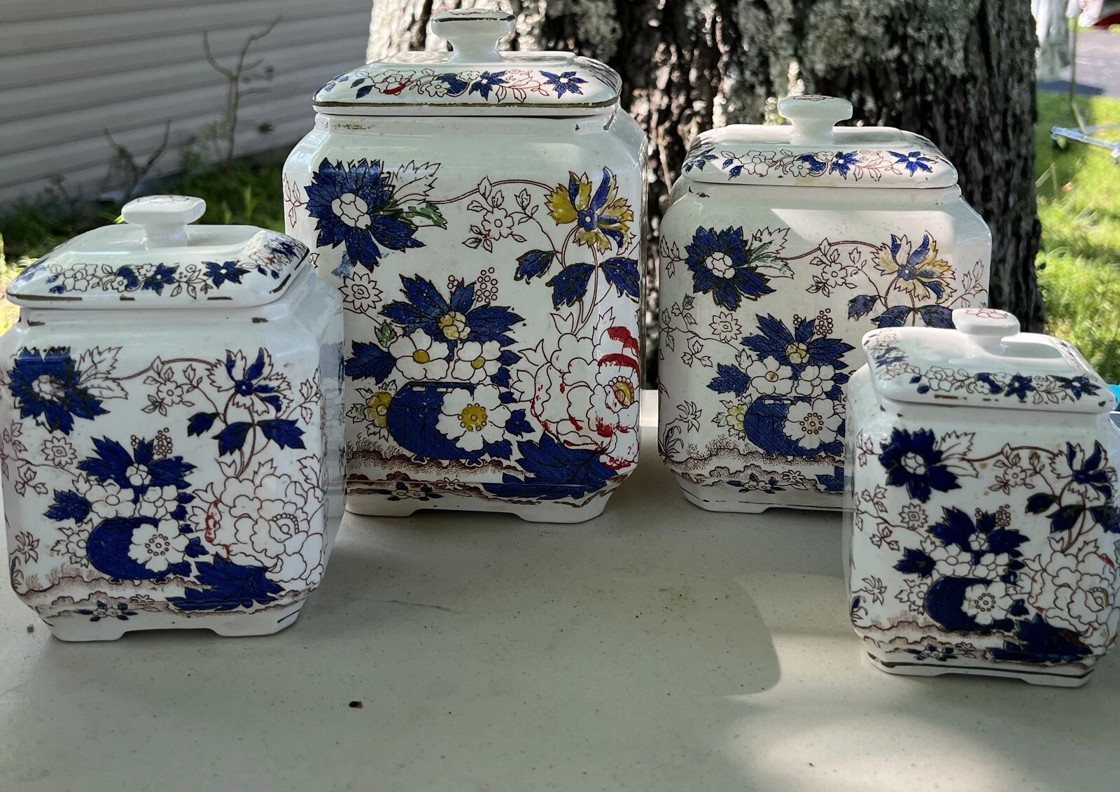 Early 20th Century Set of 4 Handpainted Japanese Royal Crown Tea Caddy Canisters