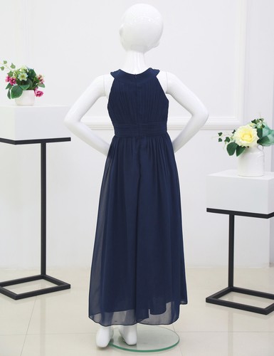 Girls Halter Neck Chiffon Dresses High-Waisted Rhinestone Prom Party Gowns - Picture 64 of 111