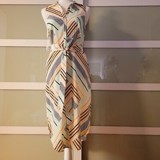 Ann Taylor Sleeveless Collared Striped Dress With Accent Tie Belt Size 2