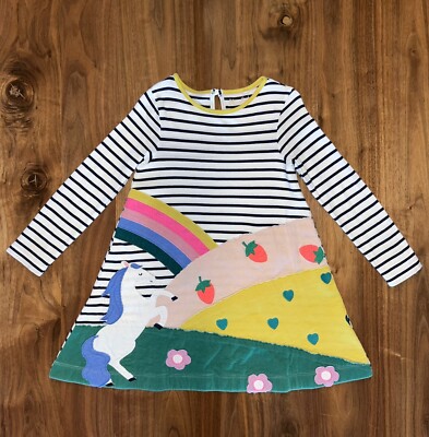 Mini Boden Girls 5-6 Striped Big Horse Rainbow Appliqu Dress $69 | eBay