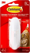 3M Command Large Designer Hook, White, 1 Wall Hook 1 Pack
