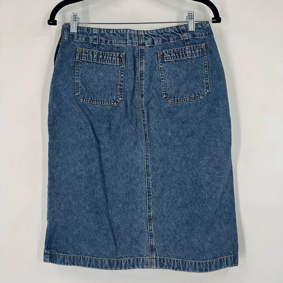 Falda de Colección Y2K Covington Denim Cuero Con Cordones Hasta la Rodilla Frontal Abertura Talla 8 Foto 4 de 4