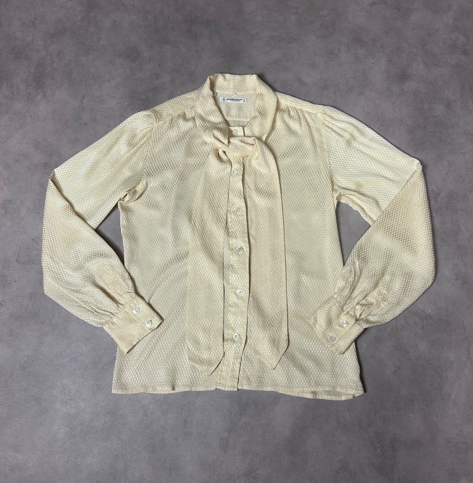 Camicia donna Saint Laurent Rive Gauche blusa cravatta davanti panna taglia:42