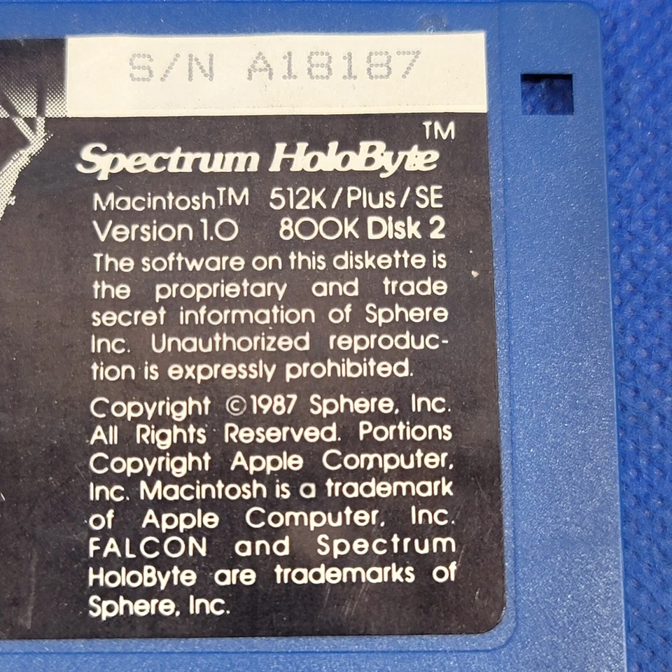 Disquete antigo 3,5" Falcon Spectrum Holobyte 1 disco - Imagem 3 de 4
