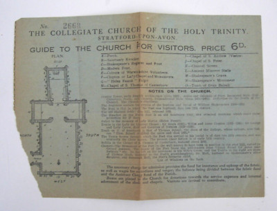 Original Ticket/Führerblatt Stiftskirche Holy Trinity Stratford Upon Avon