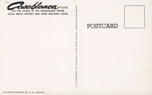 Postcard The Casablanca Hotel Miami Beach On the Ocean in the Fashionable 60s - Picture 2 of 2