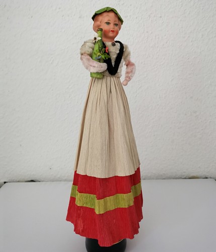 alte Krepp Figur Pappmache Chenille Weihnachten Christbaum Kunstblume Sebnitz - Bild 3 von 9