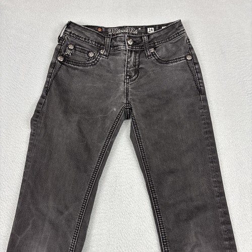MISS ME Skinny Jeans Girls 14 (24x30) Signature Faded Black Stretch Bling School - Picture 2 of 14