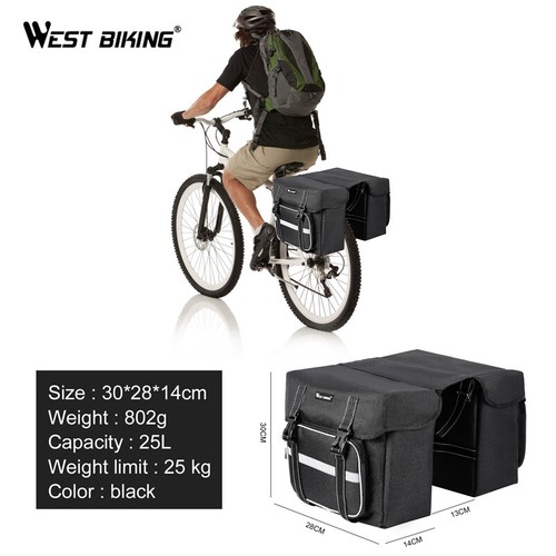 WEST BIKING Waterproof Bike Double Panniers Bag Bicycle Rear Rack Pack Trunk Bag - Picture 23 of 53