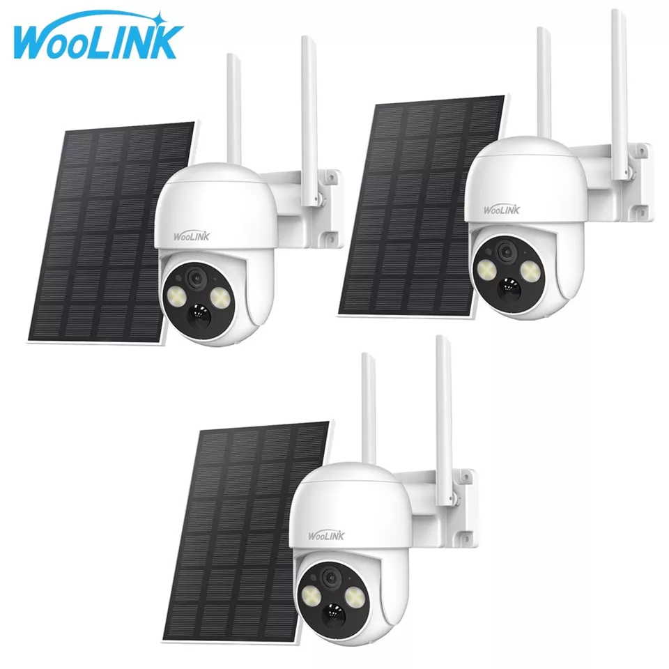 WOOLINK 3PK 4MP Solar Powered Camera Outdoor Wireless Security Camera System PTZ 360°