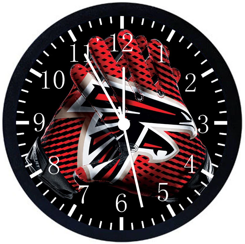 Atlanta Falcons Wall Clock Large 12" Black Frame Glass Face Non-Ticking F91