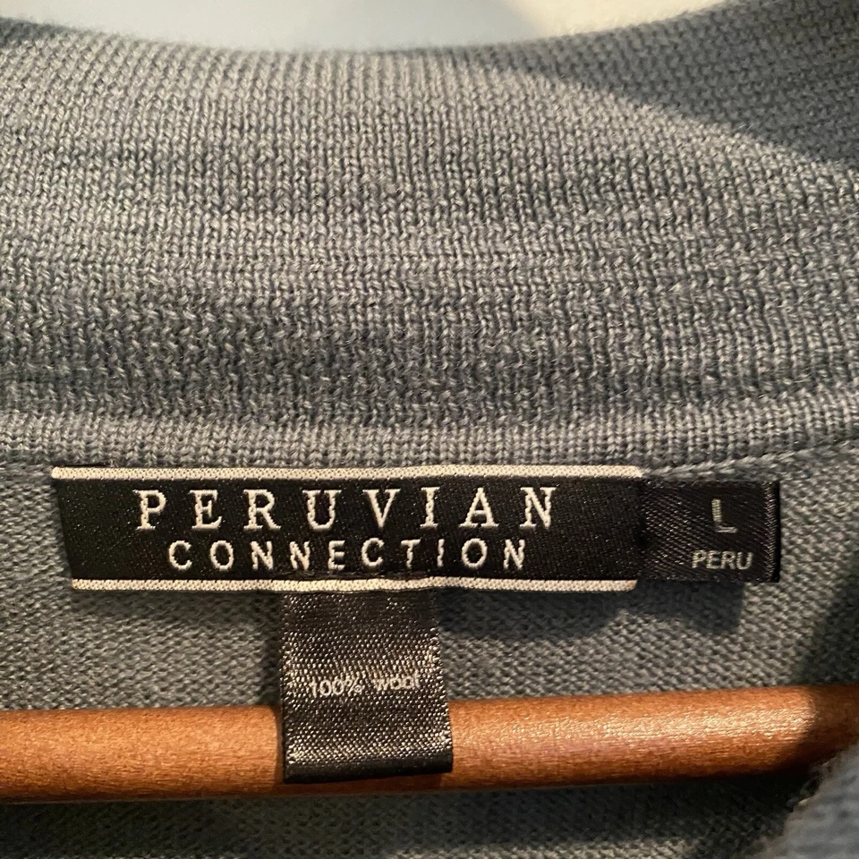 Peruvian Connection Sweater Men Large Green Gray Pullover 100% Wool Peru - Image 2 of 4