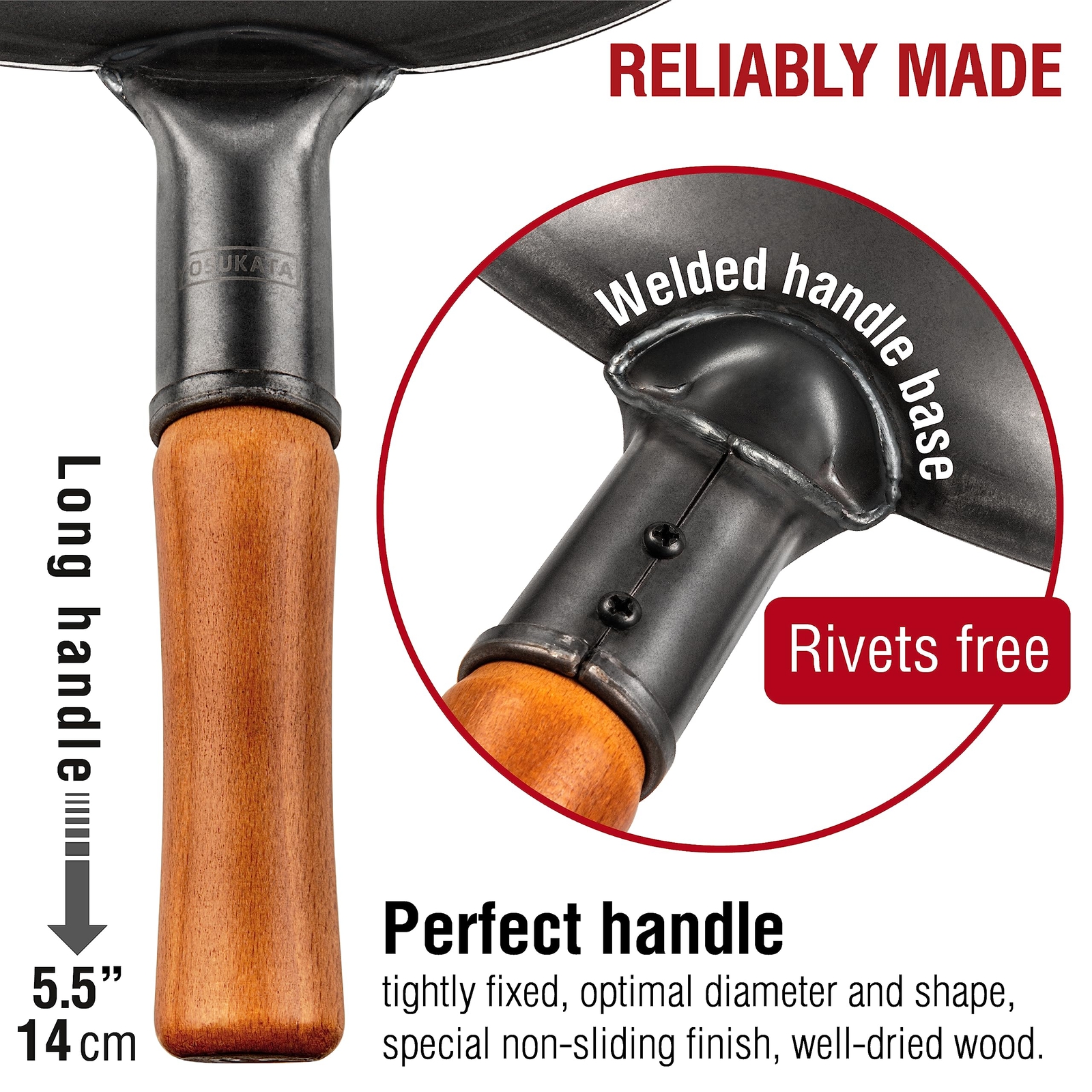 Carbon Steel Wok Pan - 14 in Woks and Stir Fry Pans - Chinese Wok with Round ...