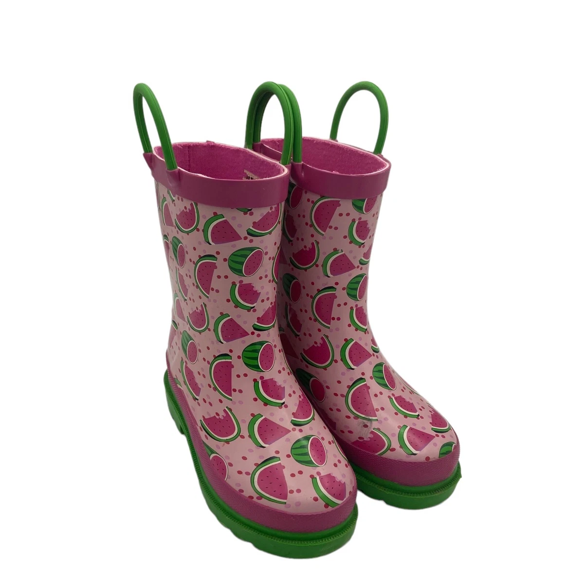 Lily Dan Watermelon Print Colorful Rain Boots Girls Pink Green Sz 7 8