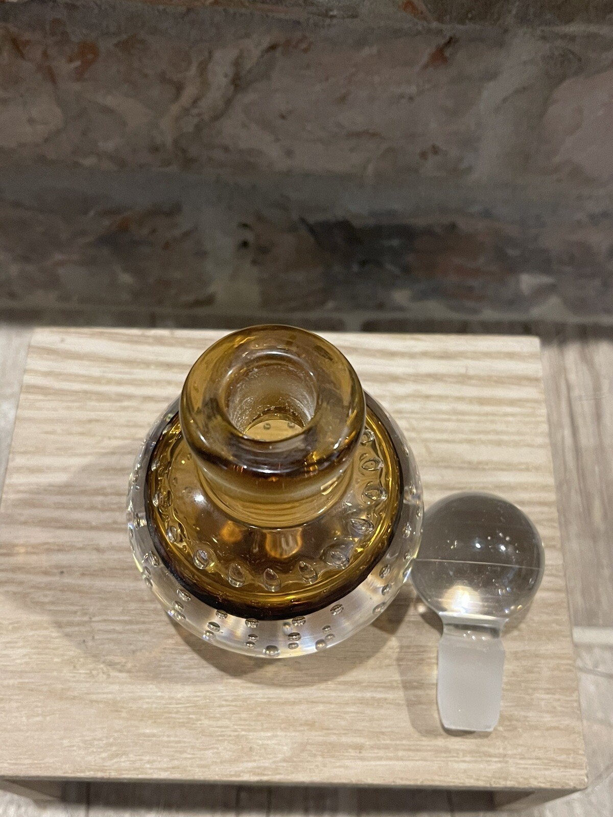 Vintage Murano-Style Bullicante Cased Art Glass Perfume Bottle, Amber/Clear MCM