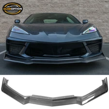 Fit 20-25 Corvette C8 5VM Style Front Bumper Lip Spoiler 5pcs Carbon Fiber Print