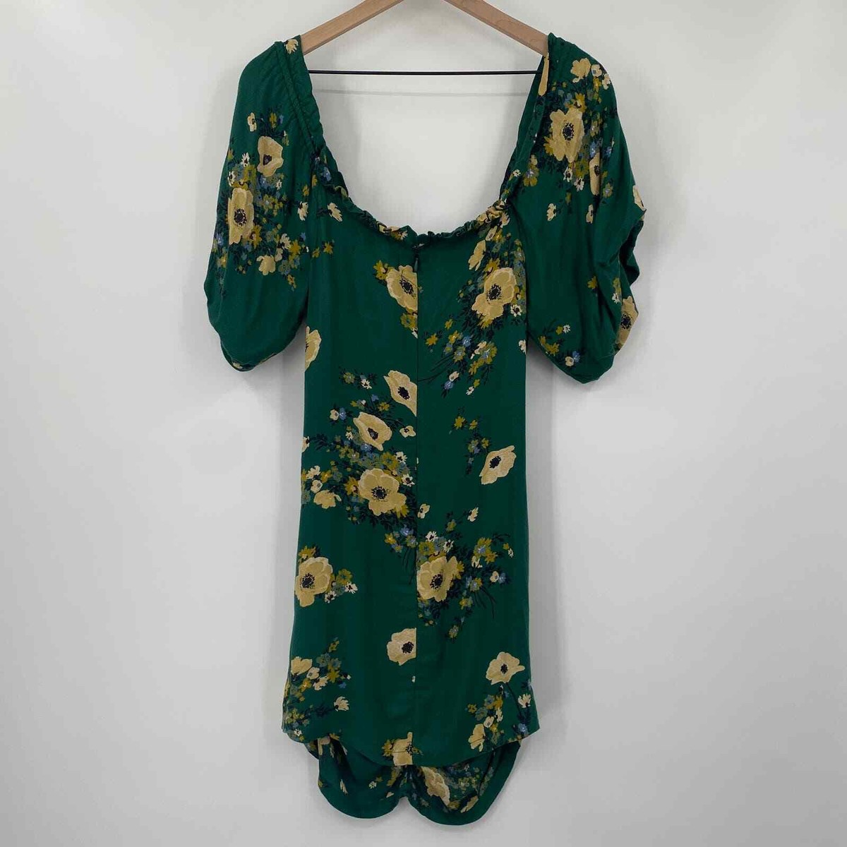 Urban Outfitters Mini Dress Floral Print Off Shoulder Ruched Green Womens 0  UO | eBay