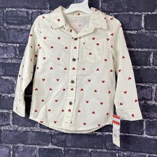 Cat  Jack 4T Button-Up White with Red Hearts Shirt Top Cuffs