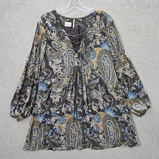 Free People Women Dress XS Gray Paisley Floral Rain Or Shine Mini A Line Boho