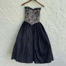 Gunne Sax Jessica McClintock 50s Party Dress Black Sequin Corset Strapless Gown