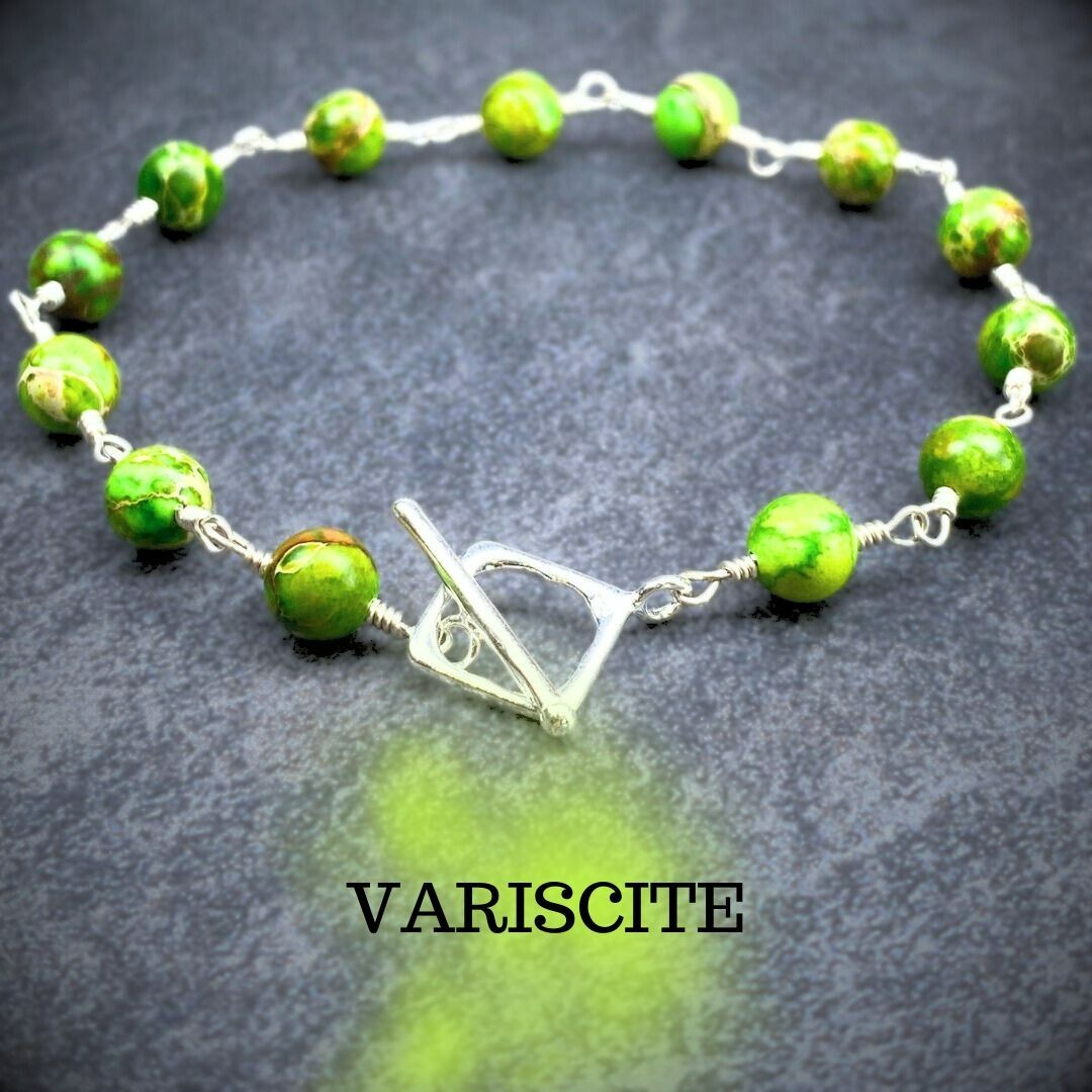 Variscite Bracelet Bright Green 935 Argentium Silver Wire